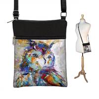KT Impressionist Owl Art Bag  Small Crossbody Bags for Women  Owl Fabric Handbags  Cross Body Purse 
