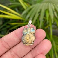 Sterling Silver Owl Necklace &ndash; Natural Labradorite Pendant
