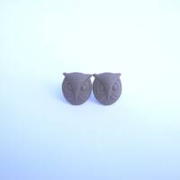 Brown Owl Earrings - Owls on Surgical Steel Studs, Post, Chocolate Brown, Gift under 10, Owl Jewelry