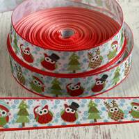 1&rdquo;  Owl Christmas Grosgrain Ribbon ,Christmas Grosgrain Ribbon ,3 yards Owl Christmas Ribbon D