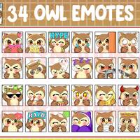 32 Cute Kawaii Owl Twitch Discord Emotes / Kawai Animal Emoji / Subscriber / Loyalty Sub Bit Badges 