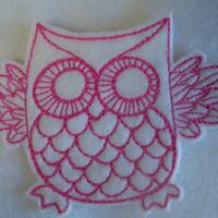 super cute retro style pink and white owl embroidered iron on patch