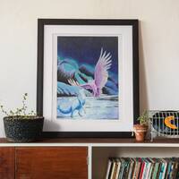 Whimsical Artic Fox & Snowy Owl Poster, Winter Lover Unique Gift, Print of Original Painting, Wi