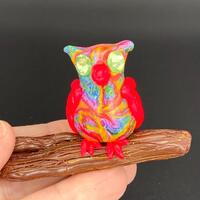 Handmade Polymer Clay Owl Figurine: Swarovski Rhinestone Eyes