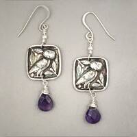 Sterling Silver Owl Earrings: Artisan Amethyst Dangle Jewelry