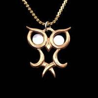 Vintage Gold Tone Owl Pendant with Mother of Pearl Eyes on 18 Inch Gold Tone Chain with Spring Ring 