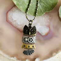 Steampunk Owl Necklace, Bronze and Silver Finish