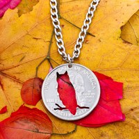 Owl Necklace, Perched on a Branch, Silhouette Bird Jewelry, Silent Night Creature, Hand Cut Coin