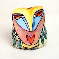 Owl art, ceramic owl sculpture, whimsical, colorful owl figurine, "Owl Person At One with the T