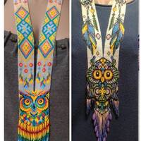 ukrainian gerdan,long beaded necklace,native american tribal pattern, indian national jewelry,owl pa
