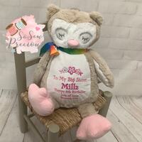 Personalised Owl Teddy Bear, birthday Gift, Boy or Girl, Sister Teddy, 1st birthday, embroidered bea