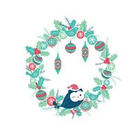 Christmas Wreath /  Owl / Modern Style Cartoon / Vector Illustration / Digital download