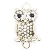 Rhinestone Owl, Silver Owl, Bird Lovers, Stretch Band Connector, Connector Charm, Connector Pendant,