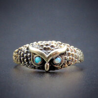 14K Gold Owl Ring With Gemstone Eyes