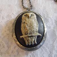 Owl Locket Stash Box Pill Necklace Photo Memory Keepsake Antique Silver