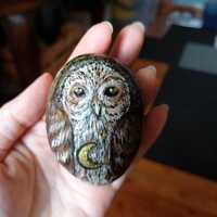 Tawny Owl Stone Painting/Miniature original paintings on rocks Forest Bird/Natural Rock illustration