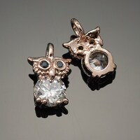 3037017 / Owl / Pink Gold Plated Brass with Cubic Zirconia Pendant / 2pcs