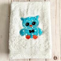 Appliqued Baby Owl Towel Set Bath Towel & Hand Towel with Personalization