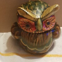 vintage wooden owl trinket pot piece jewellery wood item folk art storage piece 1950s 60s item