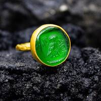Ancient Greek Athena Owl Intaglio Glass Ring | 925 Sterling Silver | Roman Art Owl Carving Ring | Da