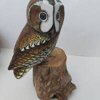 Tawny Owl Wooden Handcarved Owl Ornament Made in Bali