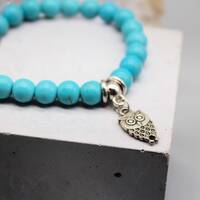 Turquoise Howlite Bracelet Owl Charm Bracelet Turquoise Howlite Friendship Bracelet Zodiac Birthday 