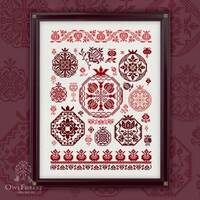 Pomegranate Quaker by Owl Forest Embroidery 2018 Printed counted cross stitch pattern