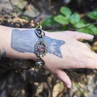 Handmade Owl Statement Bracelet: Gothic Bronze Gemstone Jewelry