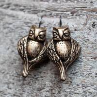 Handmade Bronze Owl Earrings: Hypoallergenic Titanium Hooks
