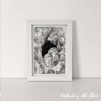Owl Art Print A5 | Animal Pen Ink Drawing Illustration