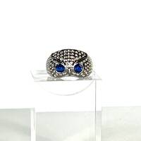 Textured Owl Ring with Blue Eyes