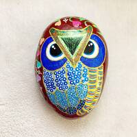 Colorful Stone Owl Painting: Large Barn Owl Decoration