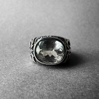 Natural White Topaz Men Silver Ring, VS 16.40 CT Pure Clean White Topaz, Owl Pattern Topaz Ring, Fat