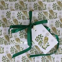 Christmas Barn Owl Wrapping Paper Holly, Recyclable Luxury Animal Holiday Gift Wrap + Tags Full Shee