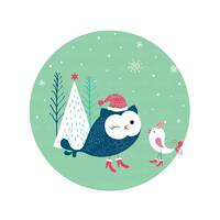 Christmas /  Owl / Modern Style Cartoon / Vector Illustration / Digital download