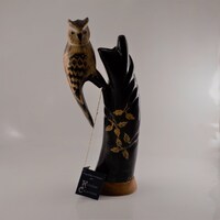 Kootenay Collections Hand Carved Buffalo Horn with Owl