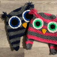 Striped Owl Beanie - Crochet Animal Beanie - Warm & Soft Cute Fall and Winter Hat- Matching Chil