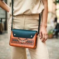 IN STOCK, wood bag “Owl”, Green leather bag,  Bag with owl, Owl purse, Owl clutch, Bag f
