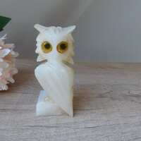 Rare et Ancien Sculpture Figurine Chouette Hibou en Onyx V&eacute;ritable Fait en Italie Vintage, Hi