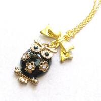 Black Owl Necklace ,Rhinestone Jewelry, owl Necklace