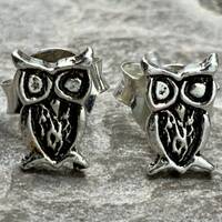 Vintage Sterling Silver Petite Owl Stud Earrings