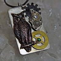 Steampunk Owl Pendant Necklace: Watch Parts Sculpture, Lot of 3