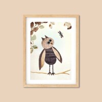 Owl baby bird Printable painting &bull; Brown beige &bull; Bird Art &bull; Greeting Card &bull; Mode