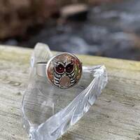 Handcrafted Owl Resin Ring: Silver Owl, Real Flowers, Adjustable