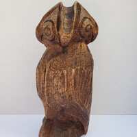Wood Carved Owl Figure - Face on Each Side - Artist Signed