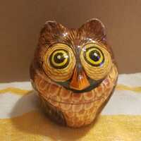vintage papier mache paper wooden owl trinket storage box piece retro kitsch item 1950s folk art cur