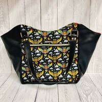 Faux Leather and Owl Cotton Print Celine Shoulder Bag