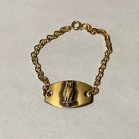 Owl design Bracelet, Brass Link with Gold Plate chain - 7 1/2" long bracelet