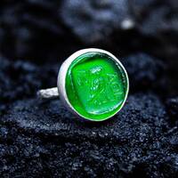 Athena Owl Intaglio Glass Ring | 925 Sterling Silver | Ancient Greek Owl Carving Ring | Hammered Int