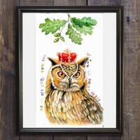 owl printout instant download animal art kings queens wild decoration watercolor art printable bird 